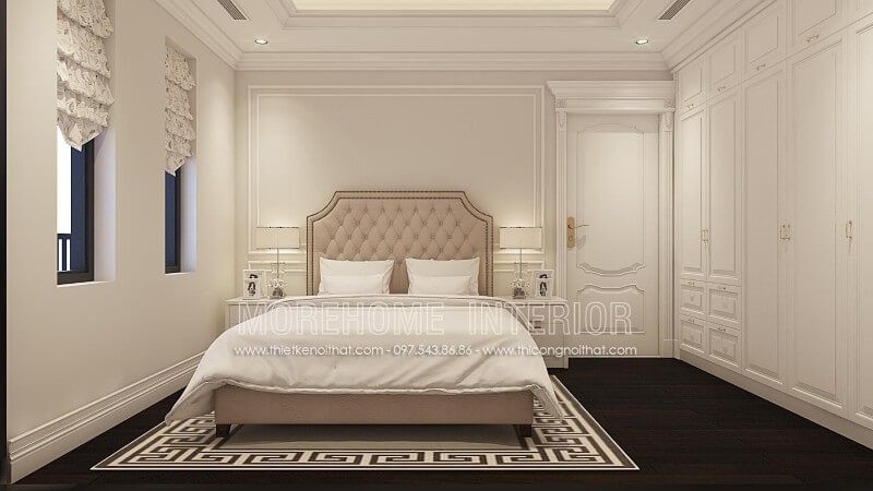Mẫu giường ngủ nhà phố đẹp được thiết kế với phần chân giường thấp tạo nên độ thoáng cho căn phòng