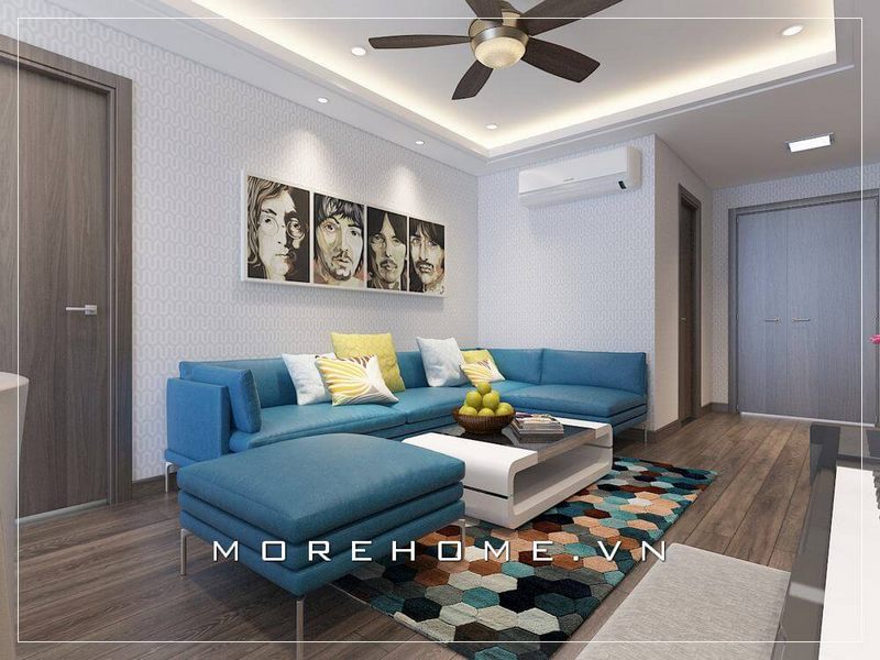 Tối ưu hóa không gian phòng khách chung cư bằng mẫu sofa góc chữ L hiện đại đơn giản mà tinh tế với bề mặt da cao cấp và sắc xanh ấn tượng